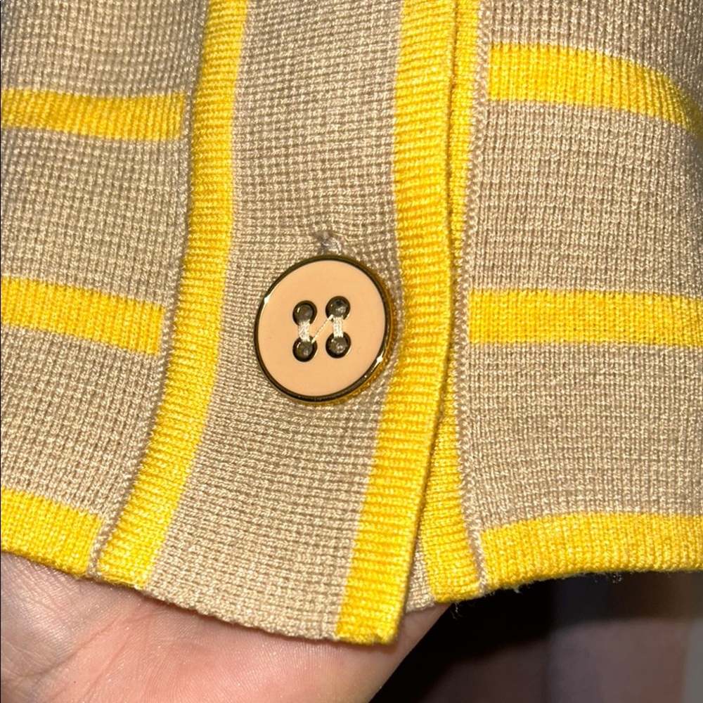 Tuckernuck Size S Yellow and Tan Striped Cardigan V-Neck Sweater - Picture 6 of 15